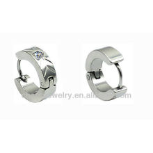 Pair of Silver Small Huggie Hoop Earrings with Clear Crystals (Diameter: 9mm. Width: appx 6mm) Stainless Steel HE-001